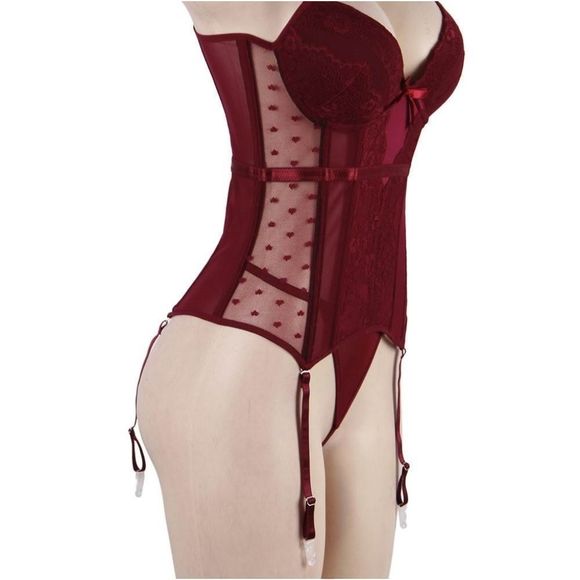 🏷🆕S-2XL; Women's Wine Red Corset with Garter and Matching G String Panties Set - Picture 10 of 14